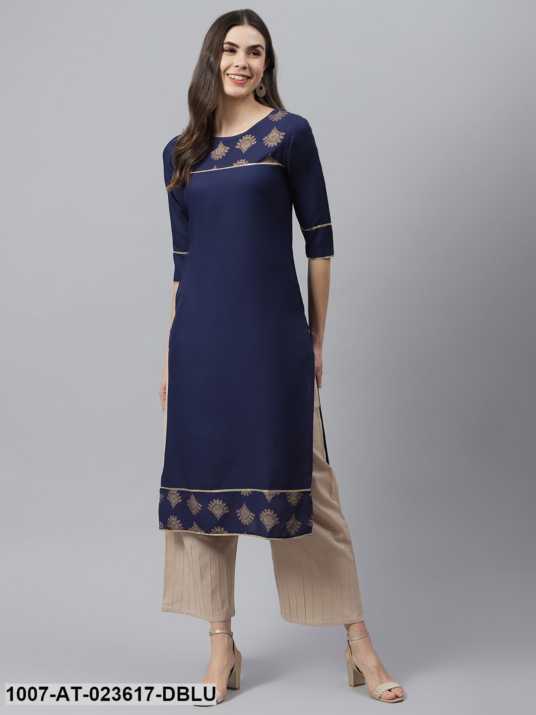 Women's Gold Printed Rayon Straight Kurta (Pre-Order)