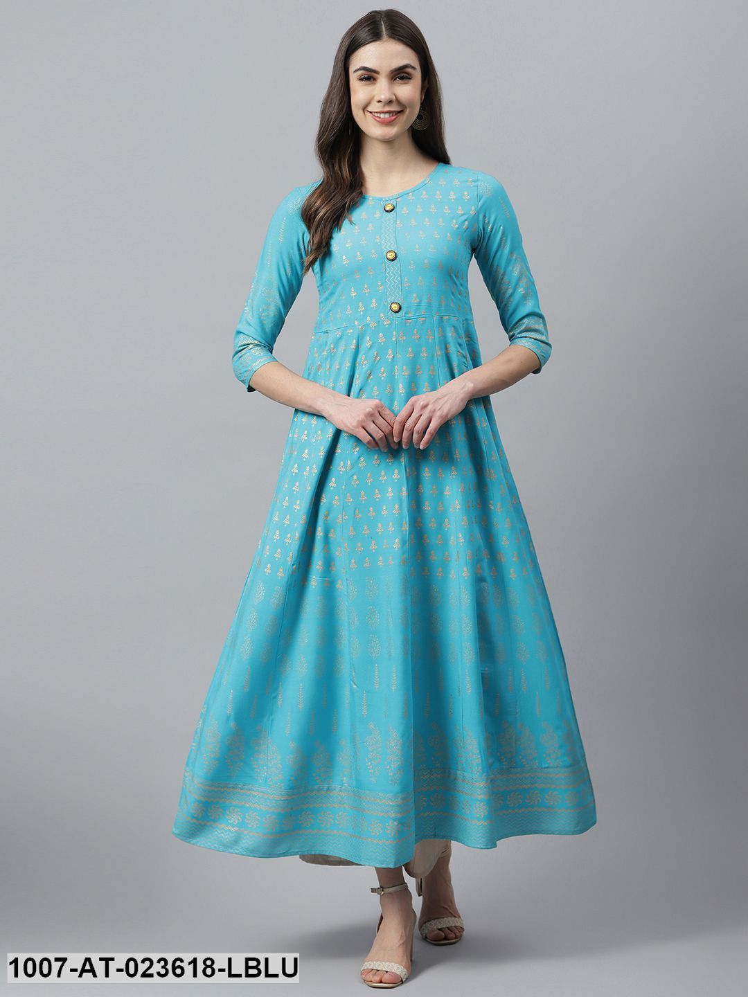 Women's Gold Printed Rayon Anarkali Kurta (Pre-Order)