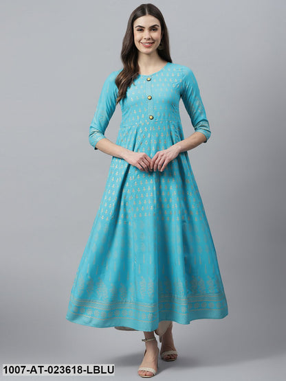 Women's Gold Printed Rayon Anarkali Kurta (Pre-Order)
