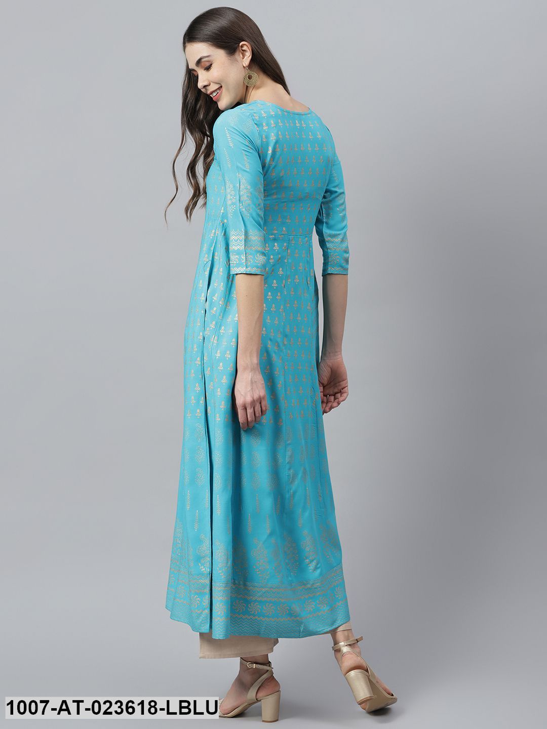 Women's Gold Printed Rayon Anarkali Kurta (Pre-Order)