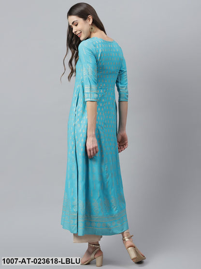 Women's Gold Printed Rayon Anarkali Kurta (Pre-Order)