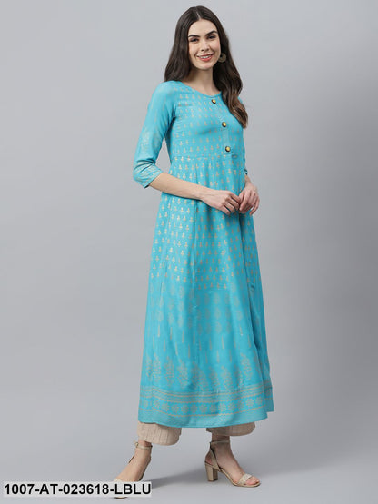 Women's Gold Printed Rayon Anarkali Kurta (Pre-Order)