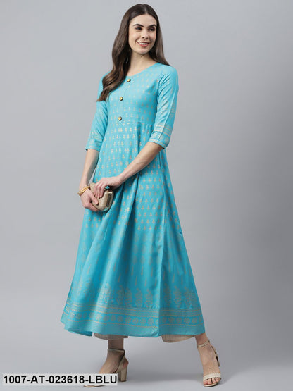 Women's Gold Printed Rayon Anarkali Kurta (Pre-Order)