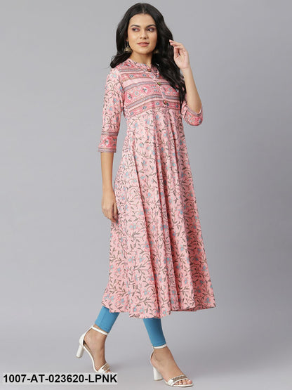 Women's Floral Printed Rayon Anarkali Kurta (Pre-Order)