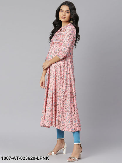 Women's Floral Printed Rayon Anarkali Kurta (Pre-Order)