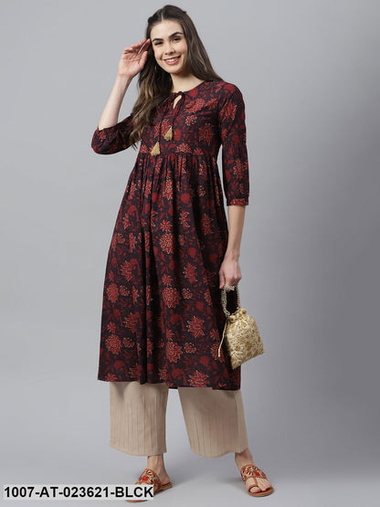 Women's Floral Printed Cotton Flared Kurta (Pre-Order)