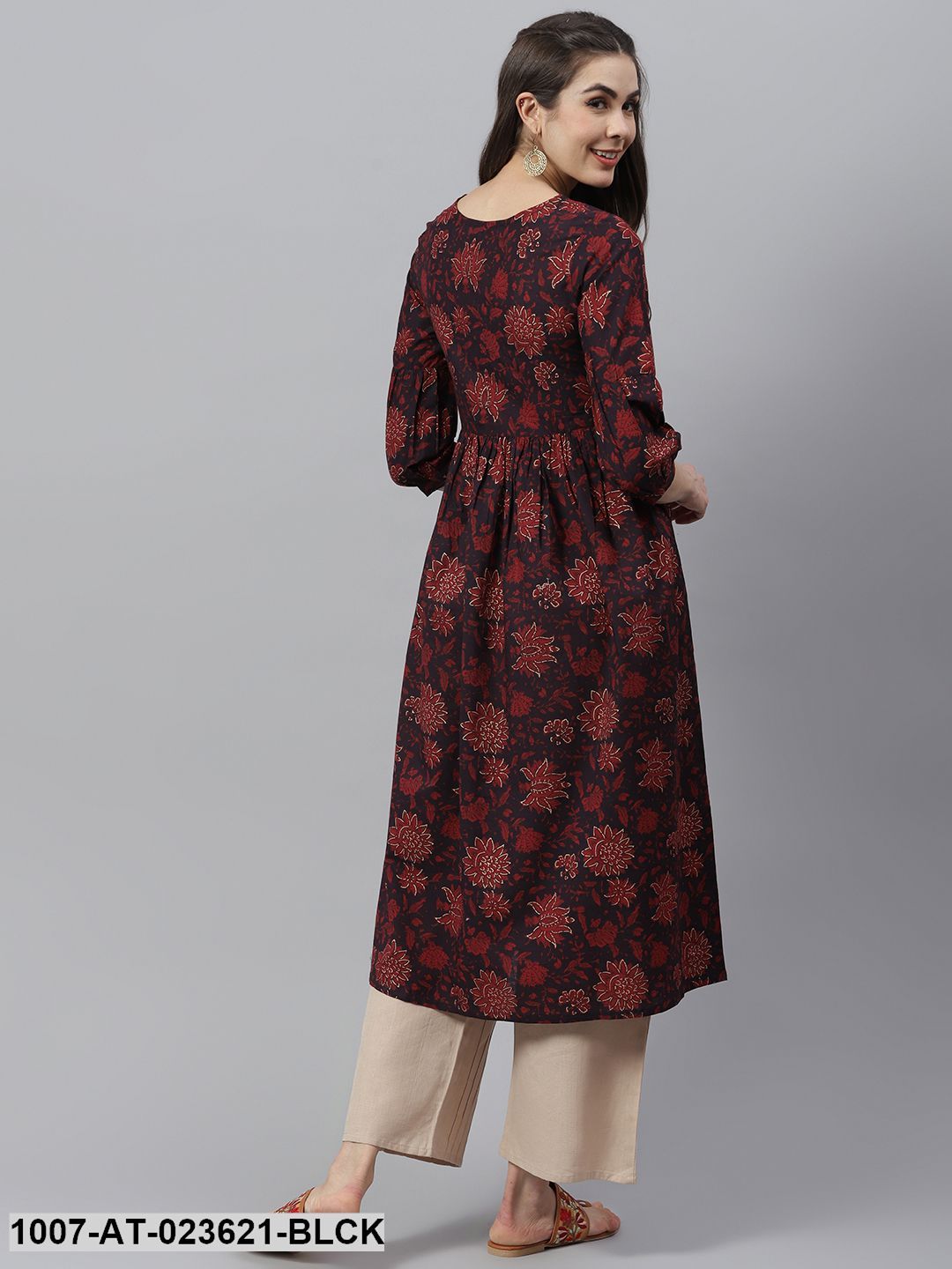 Women's Floral Printed Cotton Flared Kurta (Pre-Order)