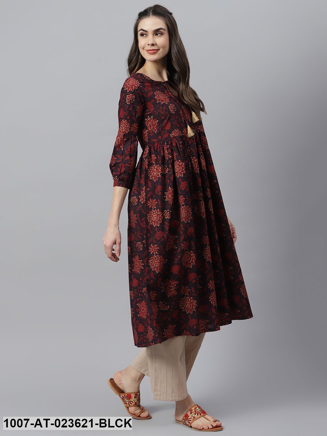 Women's Floral Printed Cotton Flared Kurta (Pre-Order)