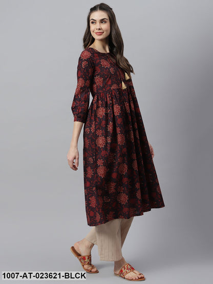 Women's Floral Printed Cotton Flared Kurta (Pre-Order)