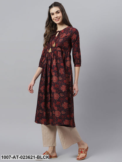 Women's Floral Printed Cotton Flared Kurta (Pre-Order)