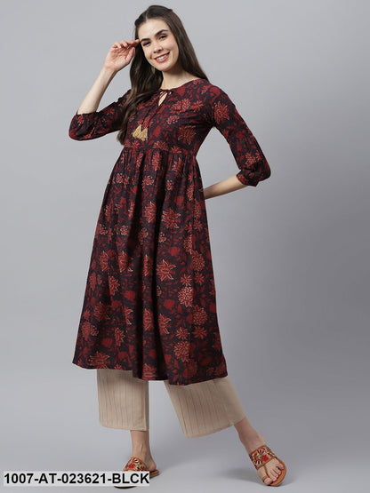 Women's Floral Printed Cotton Flared Kurta (Pre-Order)