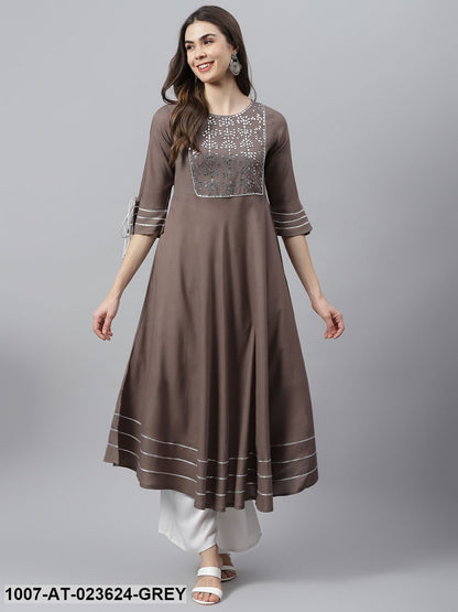 Women's Embroidered Rayon Flared Kurta (Pre-Order)