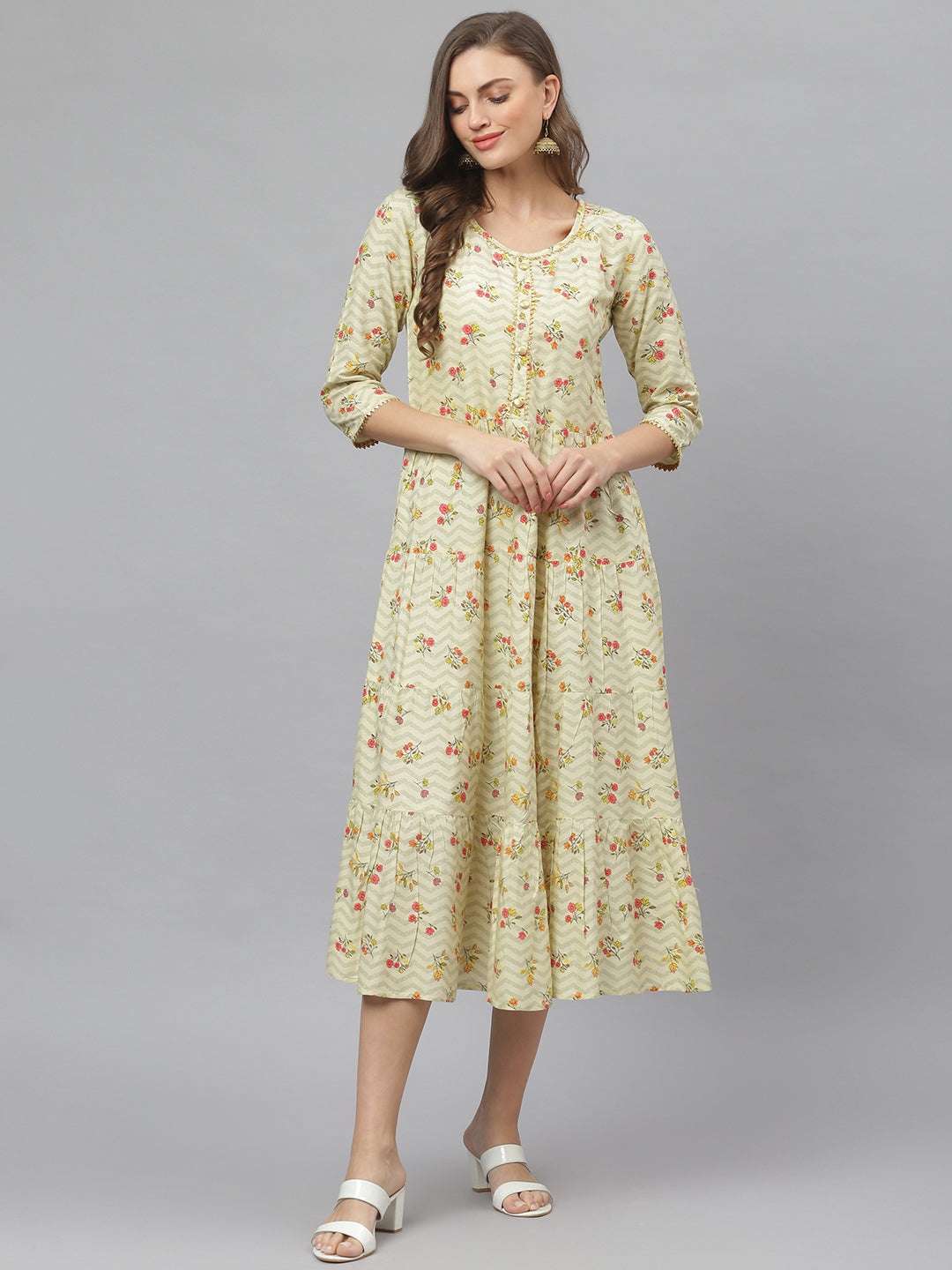 Women's Floral Printed Rayon Tiered kurta (Pre-Order)