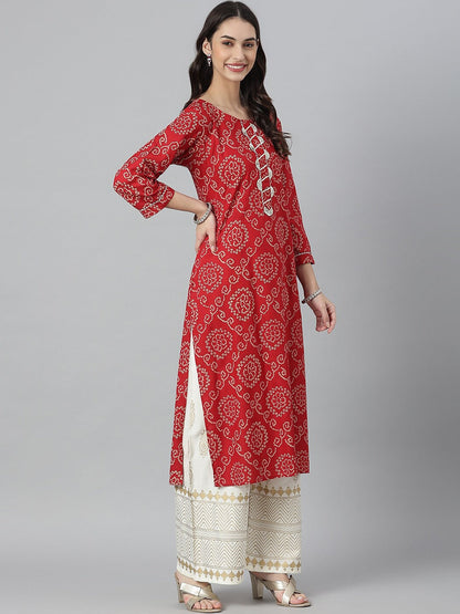 Bandhej Printed Rayon Straight Kurta (Pre-Order)