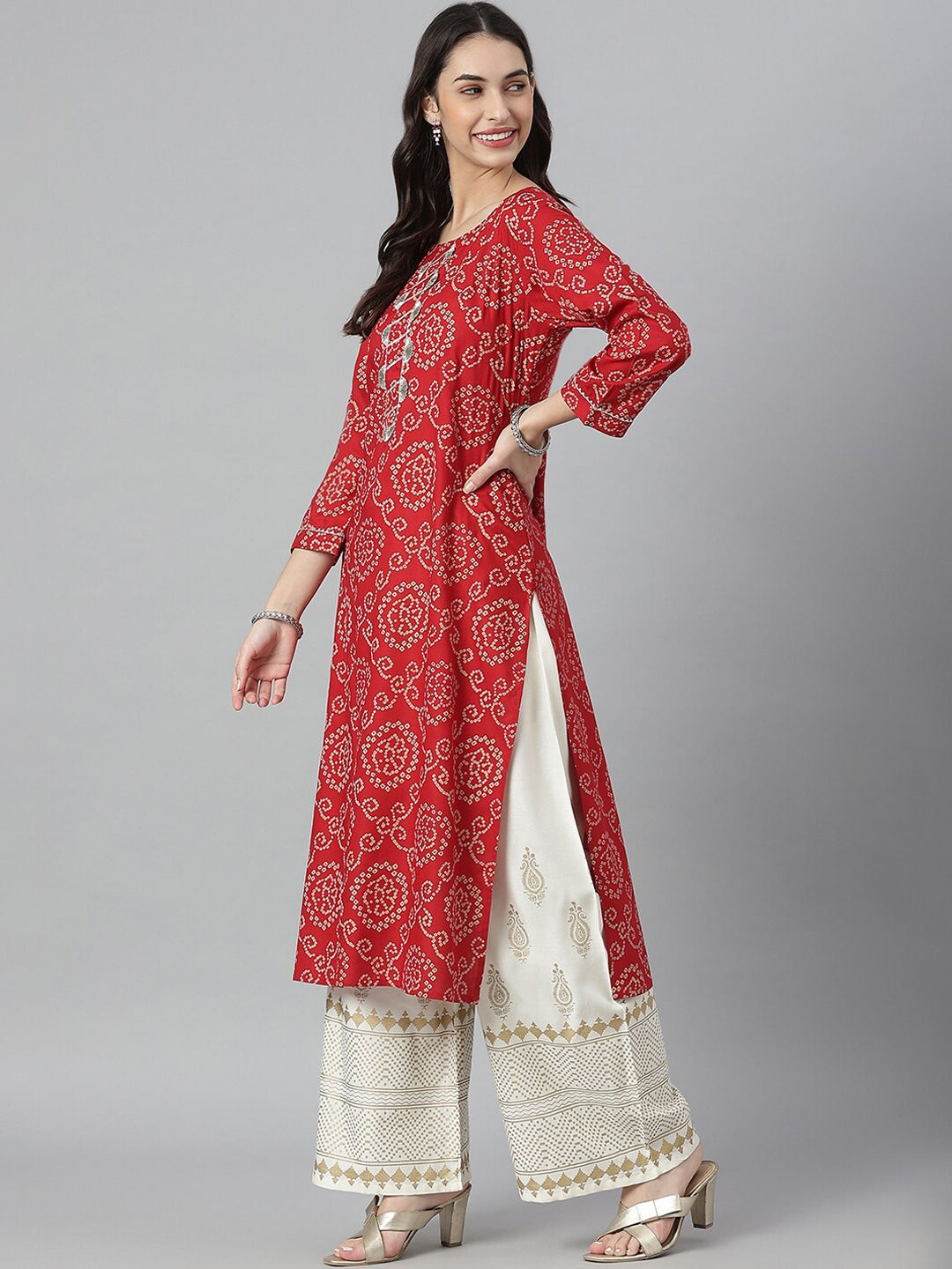 Bandhej Printed Rayon Straight Kurta (Pre-Order)