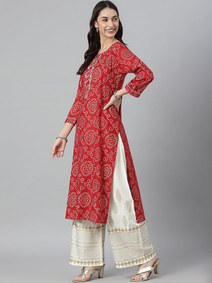 Bandhej Printed Rayon Straight Kurta (Pre-Order)