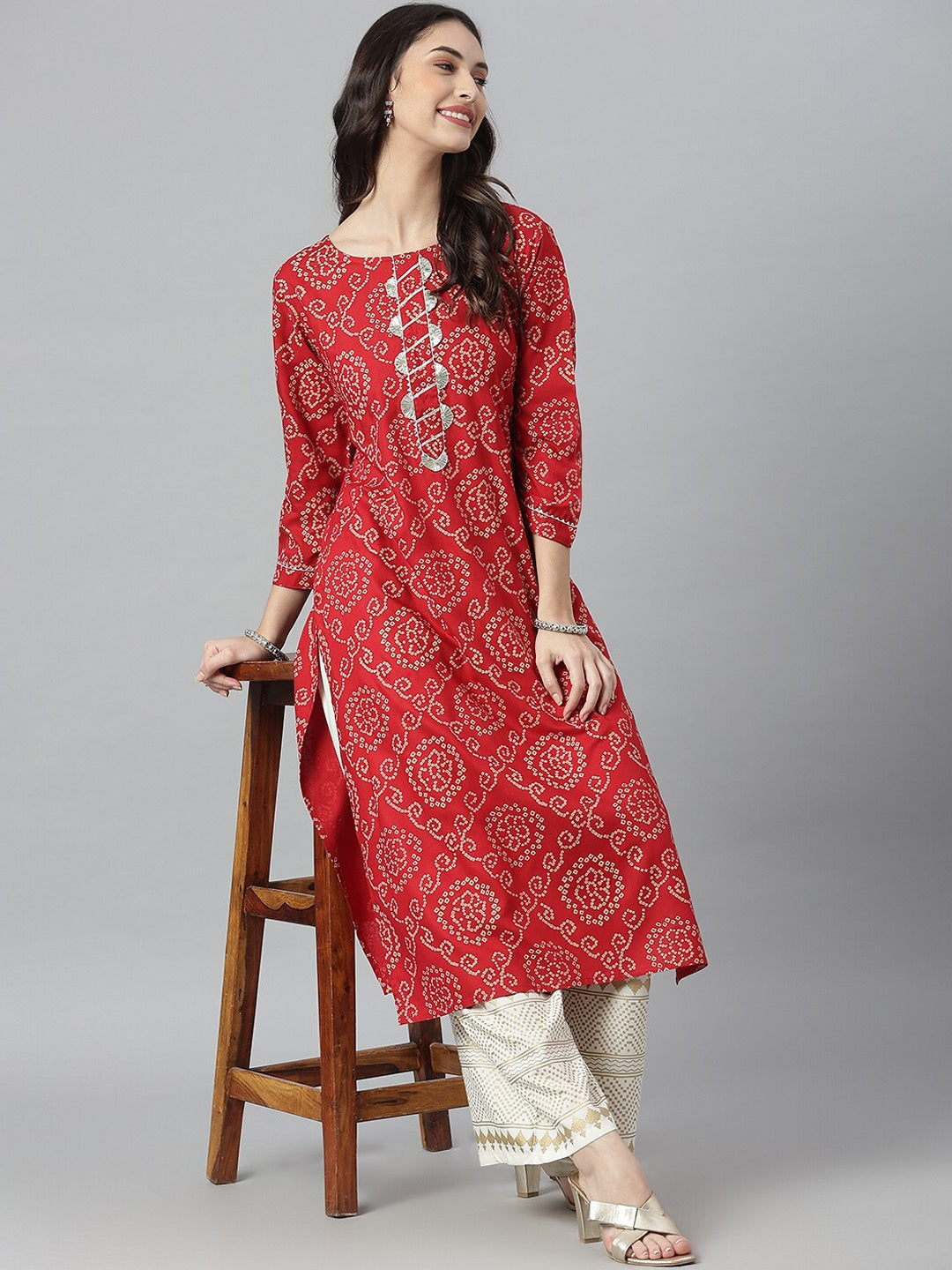 Bandhej Printed Rayon Straight Kurta (Pre-Order)