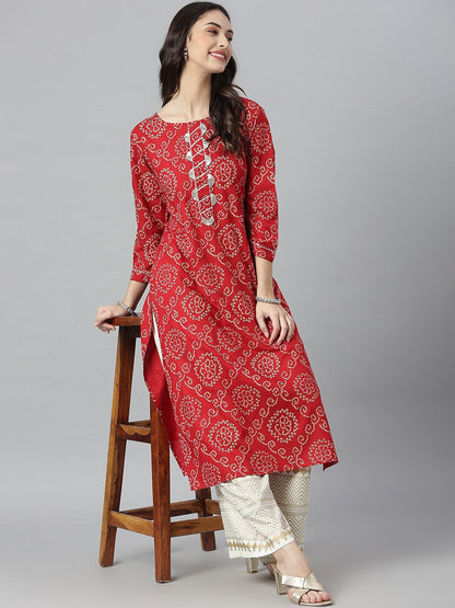 Bandhej Printed Rayon Straight Kurta (Pre-Order)