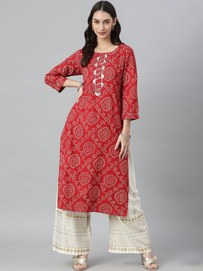 Bandhej Printed Rayon Straight Kurta (Pre-Order)