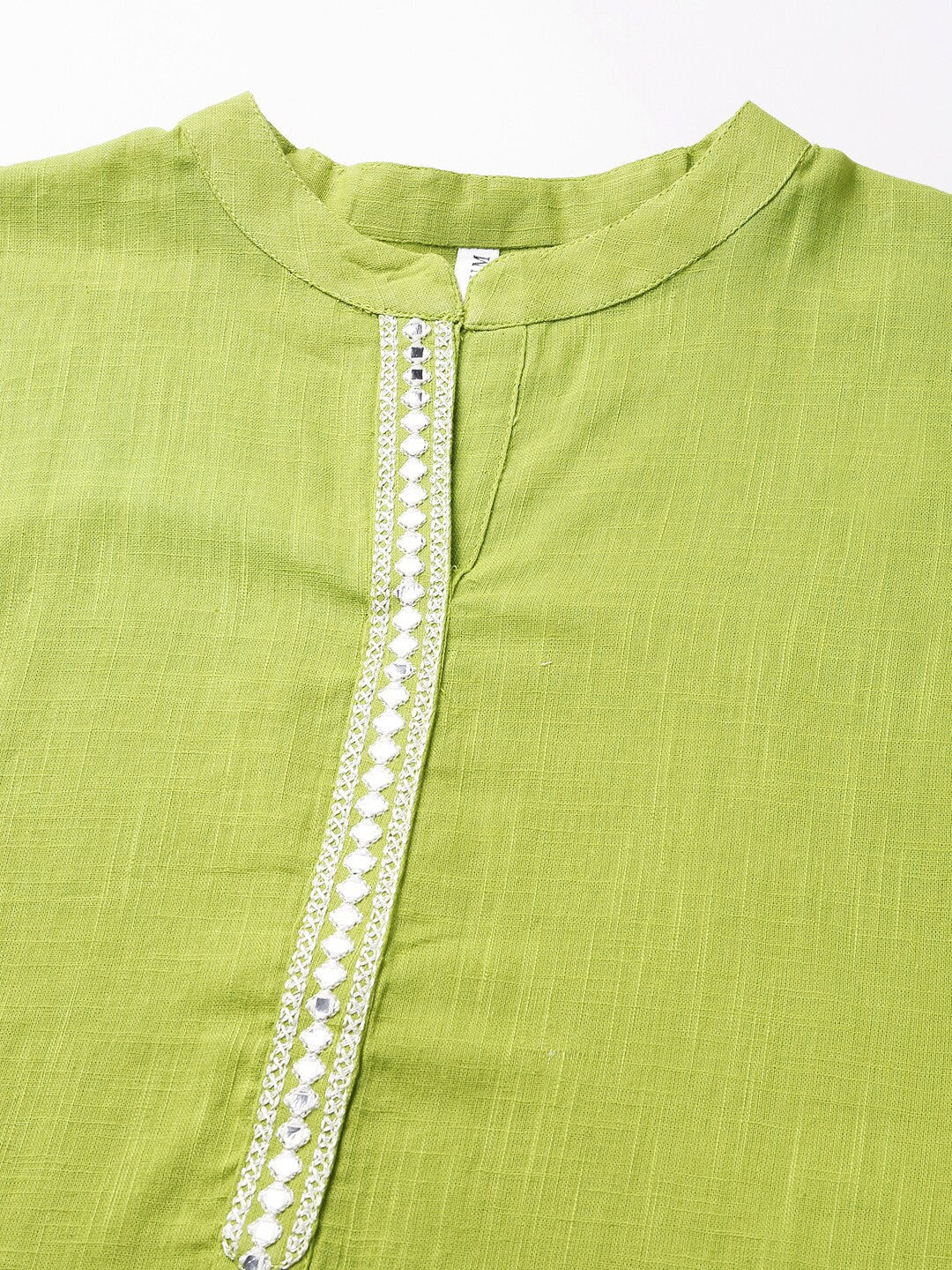Solid Mirror Embroidered Cotton Slub Straight Kurta (Pre-Order)