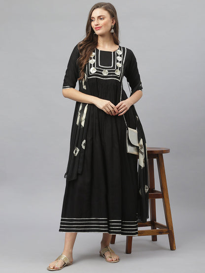 Embellished Rayon flared Kurta with Dupatta (Pre-Order)