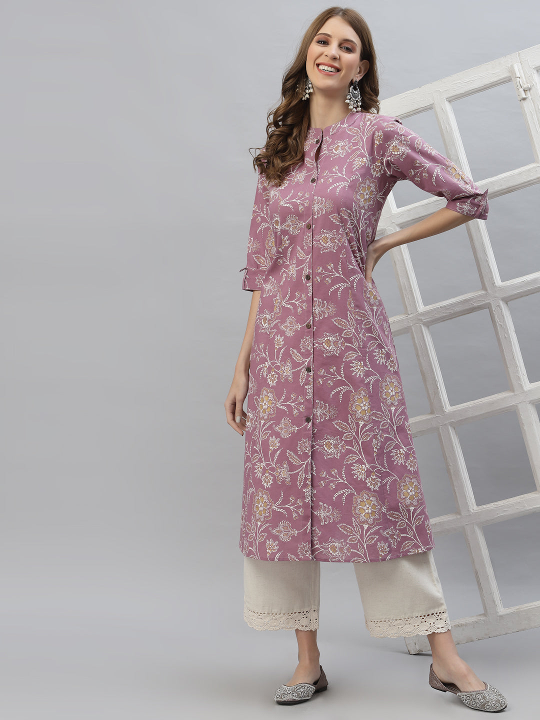 Plus Sizes Floral Print Rayon A-Line Kurta (Pre-Order)