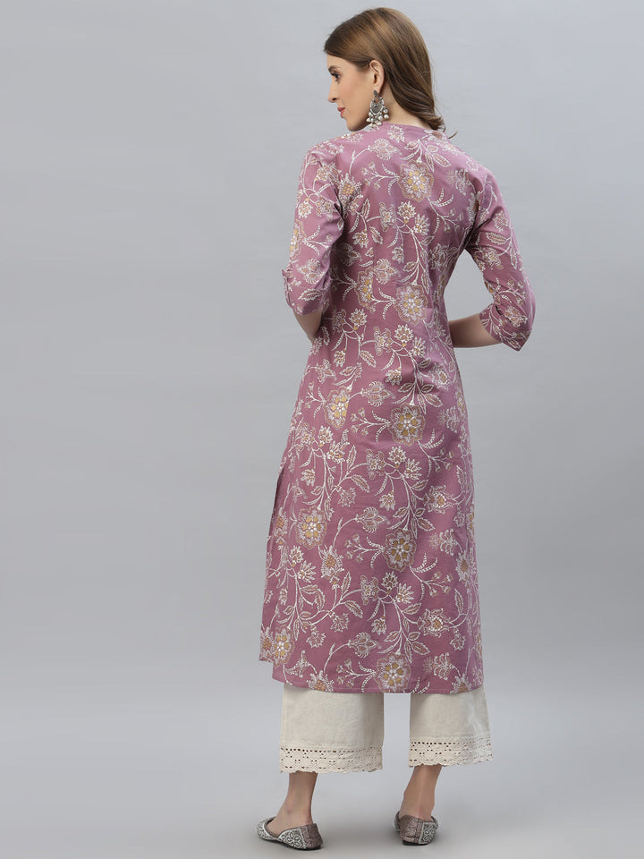Plus Sizes Floral Print Rayon A-Line Kurta