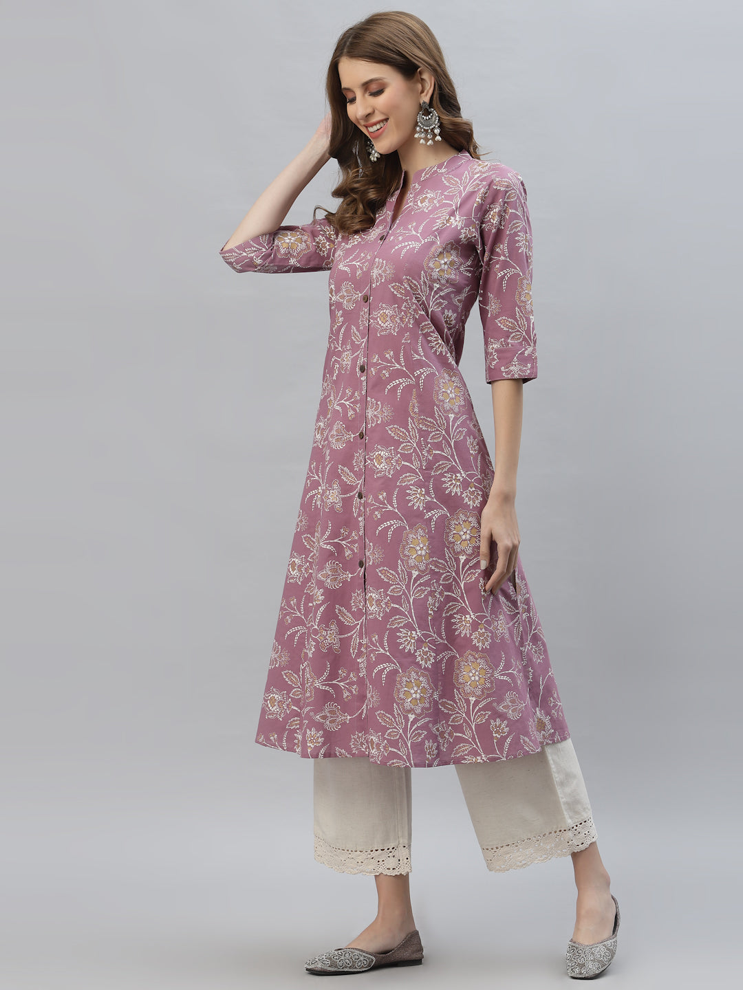 Plus Sizes Floral Print Rayon A-Line Kurta