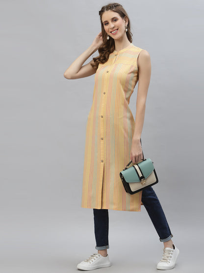 Self Woven Striped Cotton Blend Straight Kurta (Pre-Order)