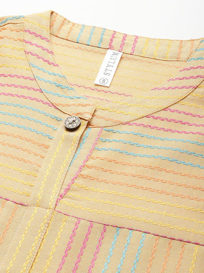 Self Woven Striped Cotton Blend Straight Kurta (Pre-Order)