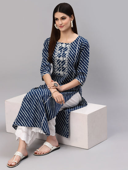 Lehariya Printed Cotton Straight Kurta (Pre-Order)