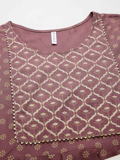 Gold & Khari Printed Rayon Flared Long Ethnic Dress (Pre-Order)