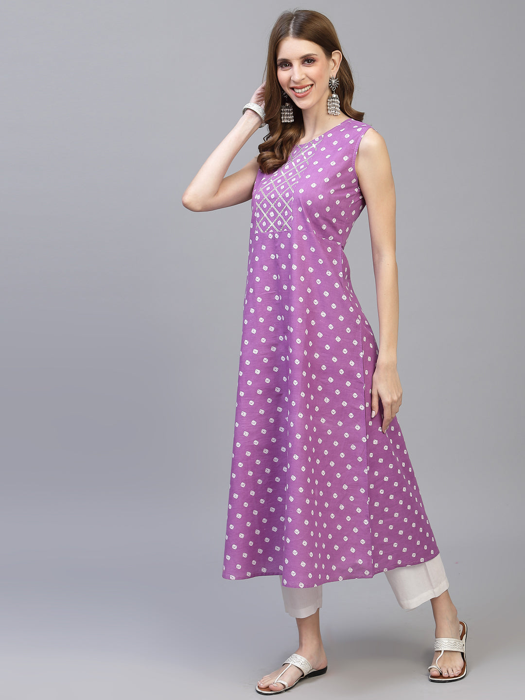 Bandhej Printed A-Line Kurta with Dupatta (Pre-Order)