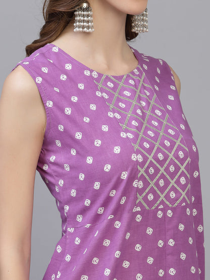 Bandhej Printed A-Line Kurta with Dupatta (Pre-Order)