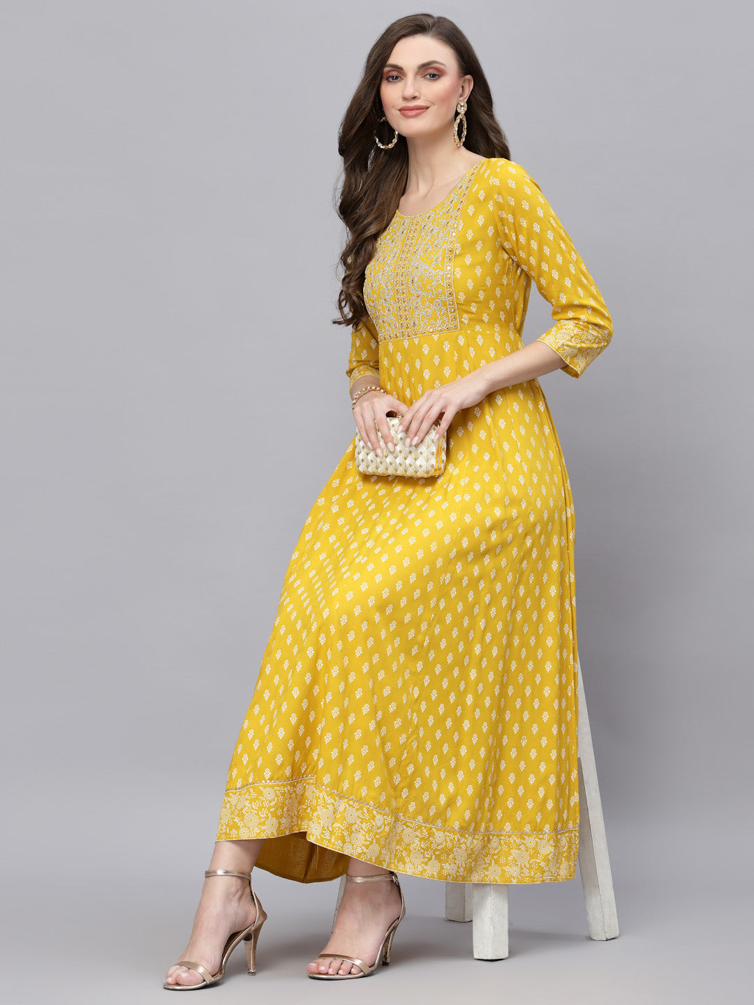 Printed & Embroidered Rayon Flared Kurta (Pre-Order)