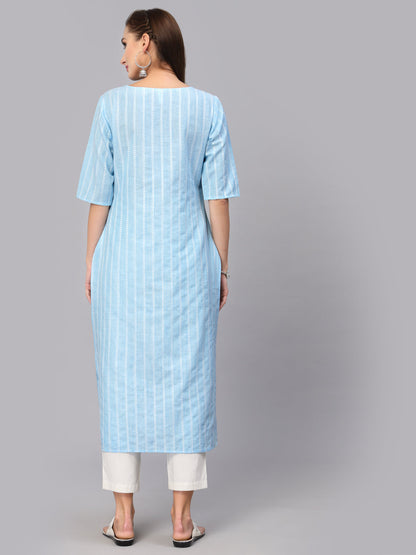 Self Woven Striped Cotton Blend Straight Kurta (Pre-Order)