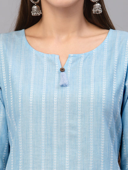 Self Woven Striped Cotton Blend Straight Kurta (Pre-Order)