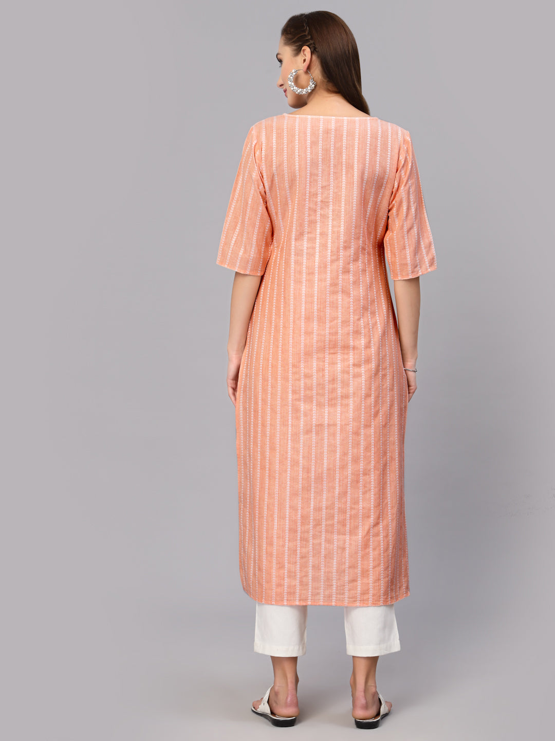 Self Woven Striped Cotton Blend Straight Kurta (Pre-Order)