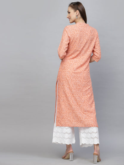 Printed & Embroidered Rayon Straight Kurta (Pre-Order)