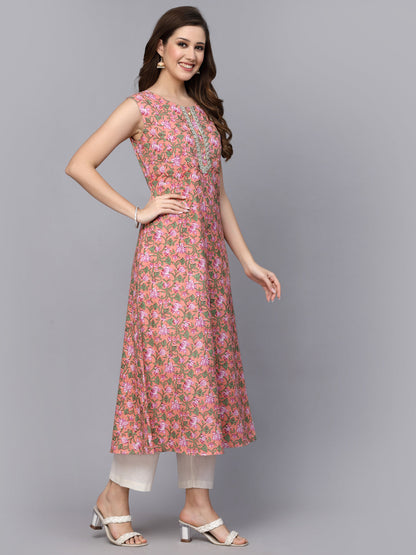 Floral Printed Cotton A-Line Kurta (Pre-Order)