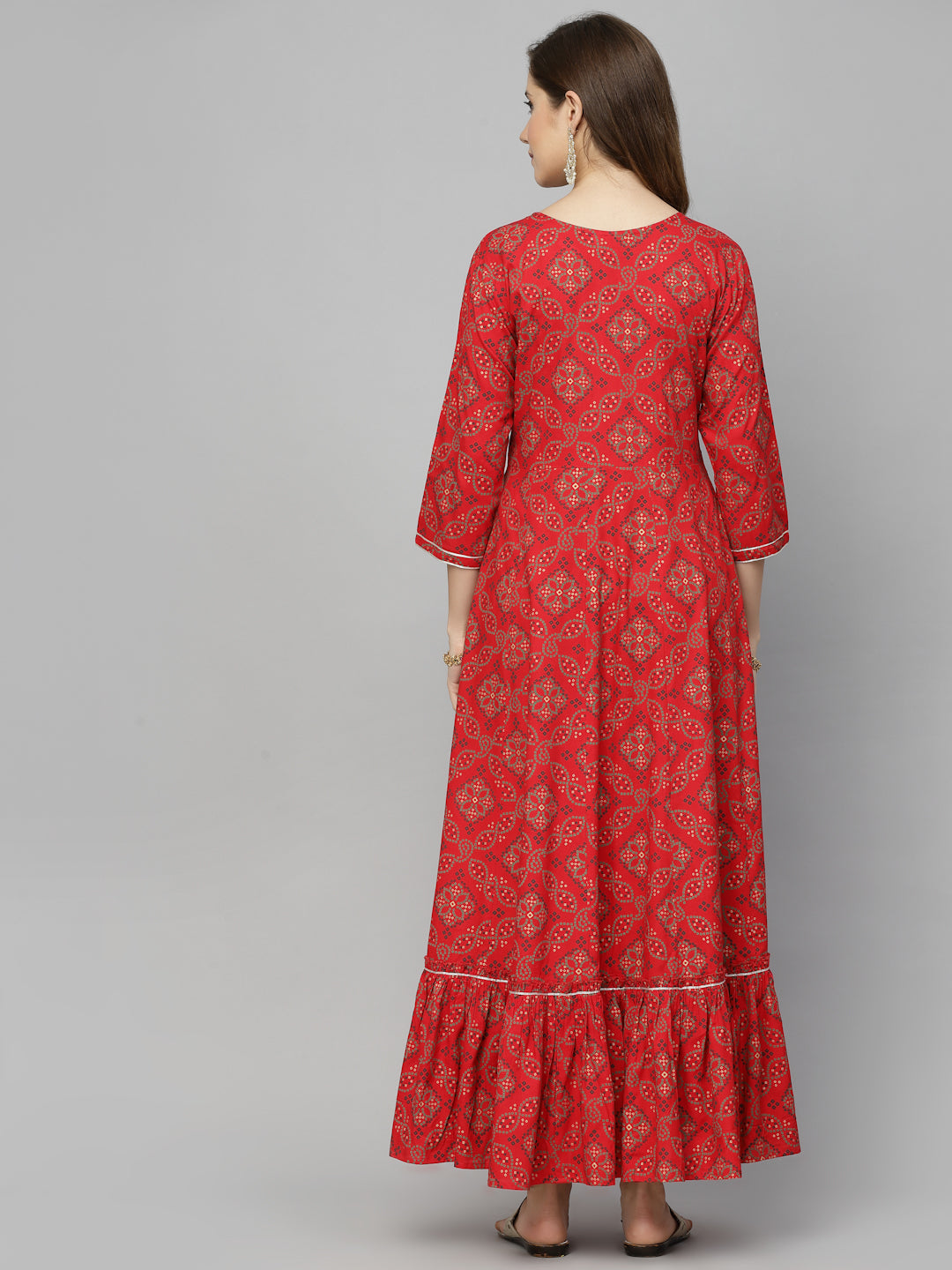 Bandhani Printed & Embroidered Rayon Anarkali Kurta (Pre-Order)