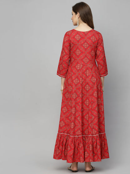 Bandhani Printed & Embroidered Rayon Anarkali Kurta (Pre-Order)