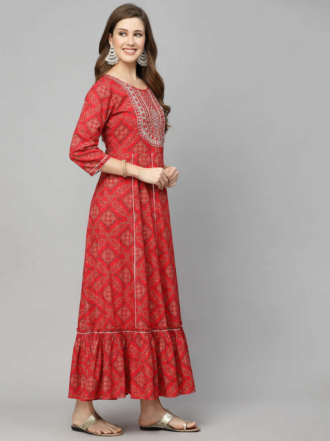 Bandhani Printed & Embroidered Rayon Anarkali Kurta (Pre-Order)