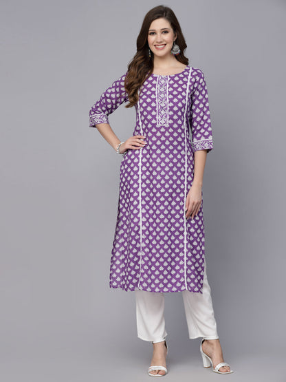 Ethnic Motif Printed Rayon Straight Kurta (Pre-Order)