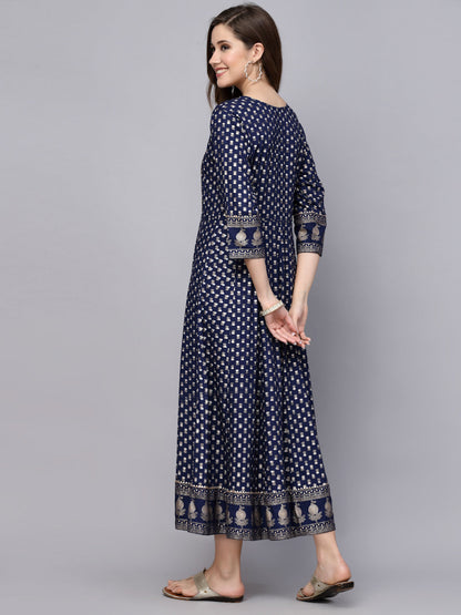 Gold Printed Rayon Anarkali Kurta (Pre-Order)