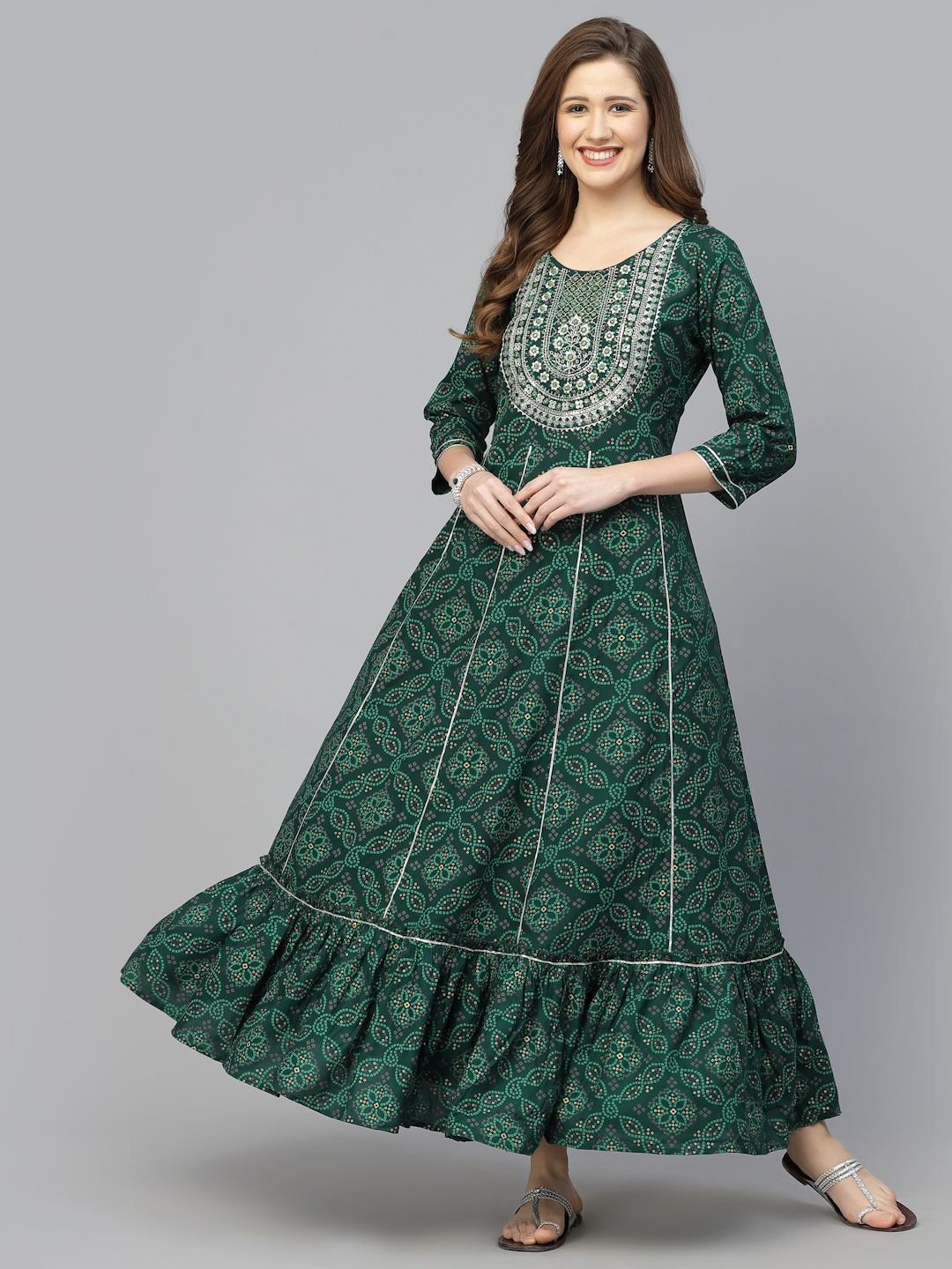 Bandhani Printed & Embroidered Rayon Anarkali Kurta (Pre-Order)