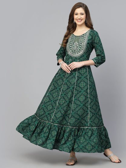 Bandhani Printed & Embroidered Rayon Anarkali Kurta (Pre-Order)
