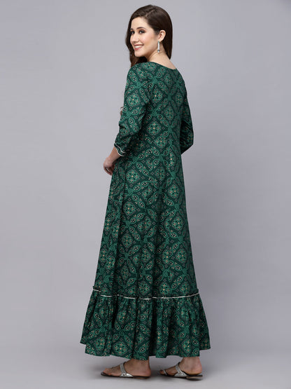 Bandhani Printed & Embroidered Rayon Anarkali Kurta (Pre-Order)