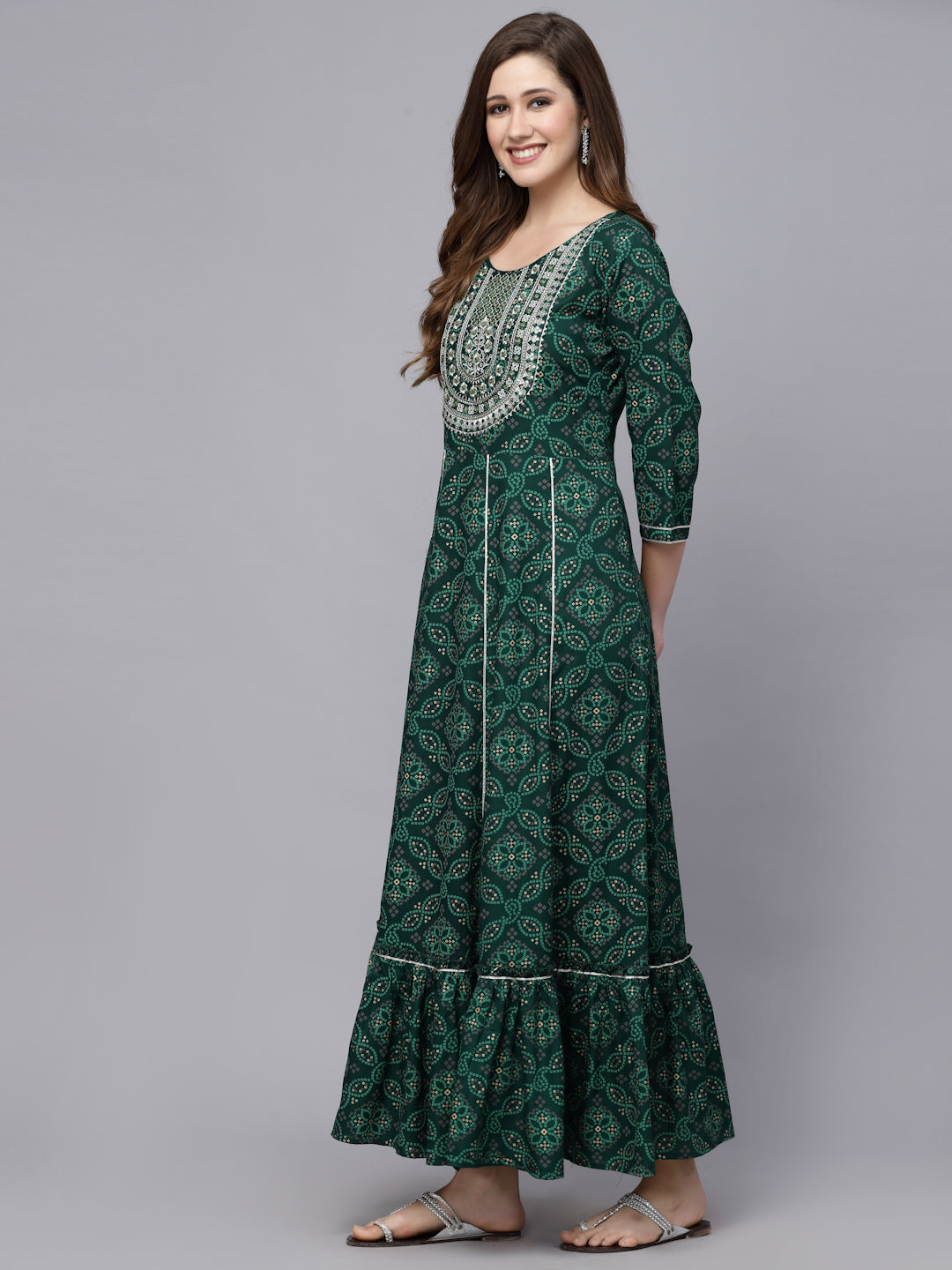 Bandhani Printed & Embroidered Rayon Anarkali Kurta (Pre-Order)