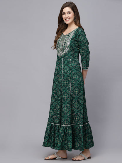 Bandhani Printed & Embroidered Rayon Anarkali Kurta (Pre-Order)
